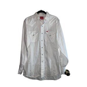 Vintage ELY PLAINS White Long Sleeve Pearl Snap Western Shirt Size 15.5-34